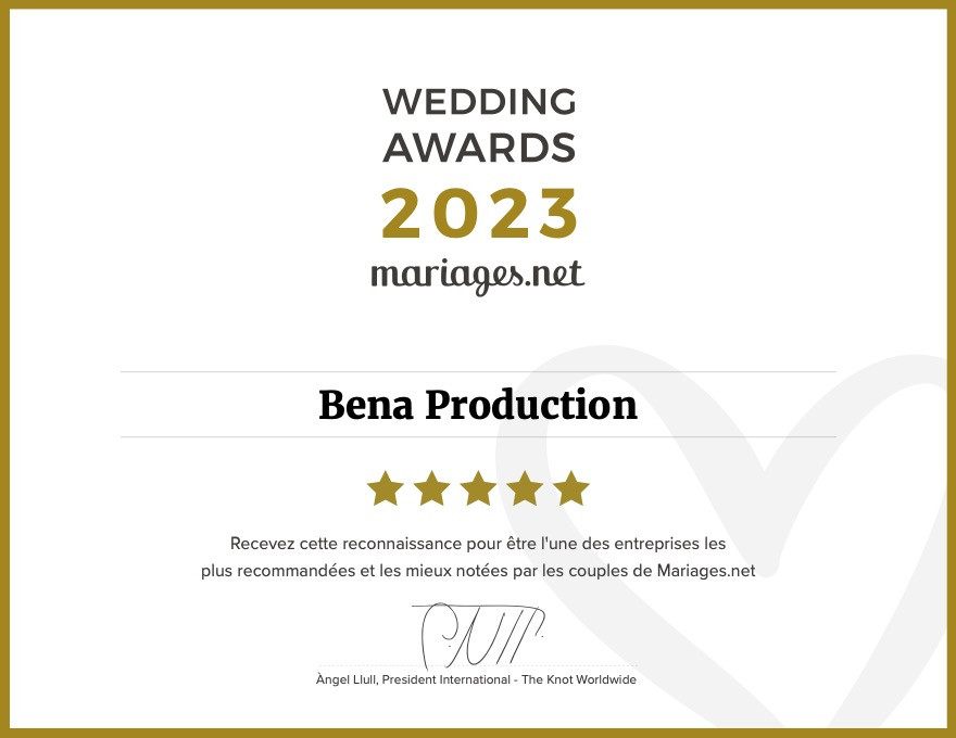 BENA PRODUCTION remporte le Wedding Award 2023 - Catégorie : Vidéo de Mariage